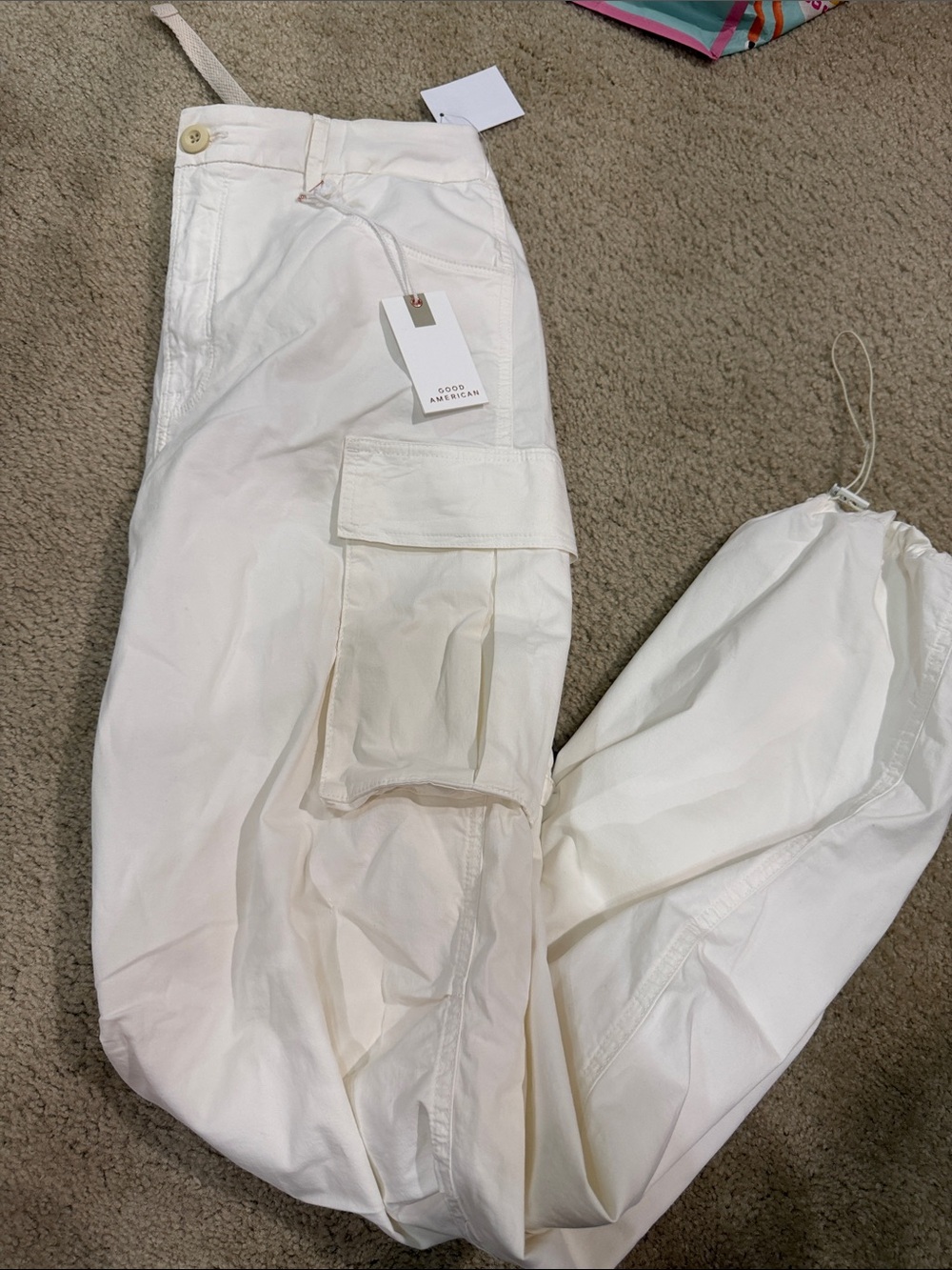Good American Cream Cargo Jogger Pants